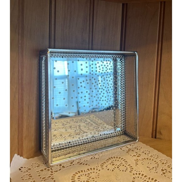 Vintage Cynthia Rowley New York Vanity Beveled Mirrored Polka Dots Square Tray - Picture 1 of 5